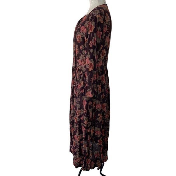 Pier 1 Passports Vintage Maxi Dress Size Medium Floral Brown Botanical Button Up - Picture 13 of 15